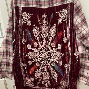 Johnny Was shirt with velvet embroidered detailing on back.Worn twice! Like new!